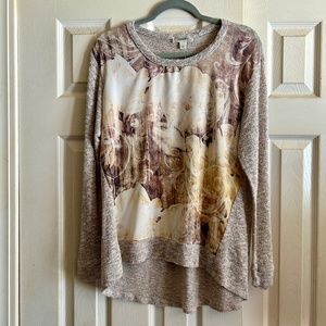 Long Sleeve floral screen print knit top